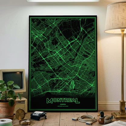 Montreal Phosphor Map Poster - Phosphor Green