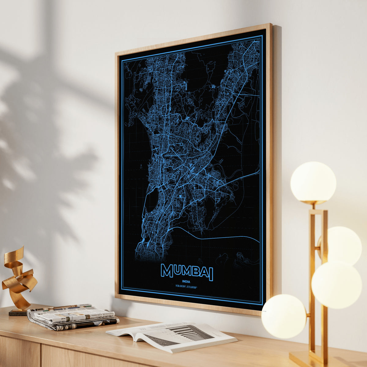 Mumbai Phosphor Map Poster - IBM Blue