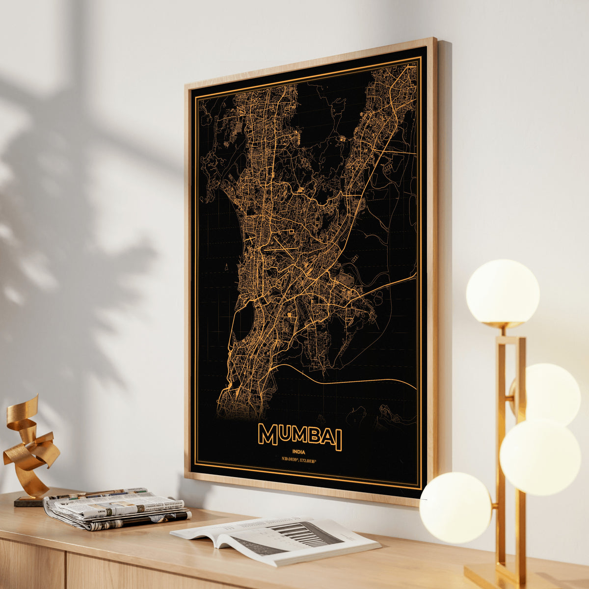 Mumbai Phosphor Map Poster - Amber CRT