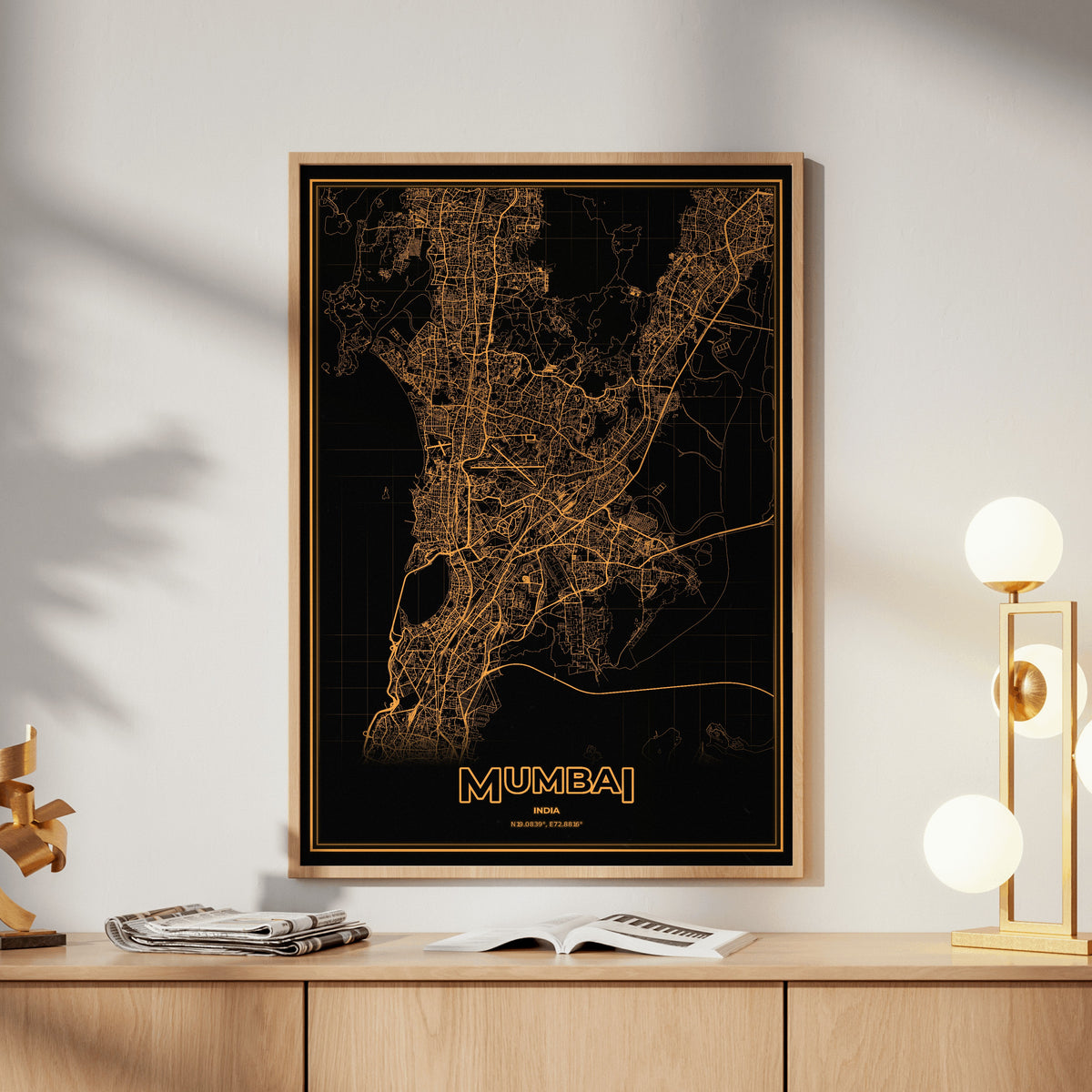 Mumbai Phosphor Map Poster - Amber CRT