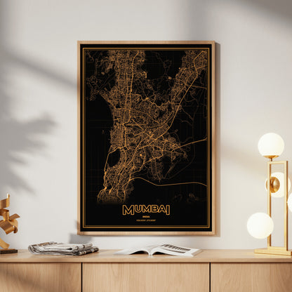 Mumbai Phosphor Map Poster - Amber CRT