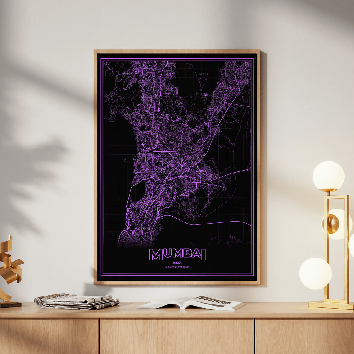 Mumbai Phosphor Map Poster - EGA Violet