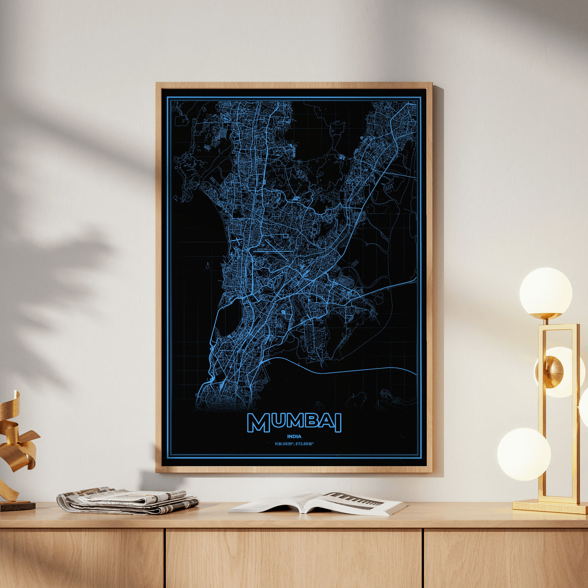 Mumbai Phosphor Map Poster - IBM Blue