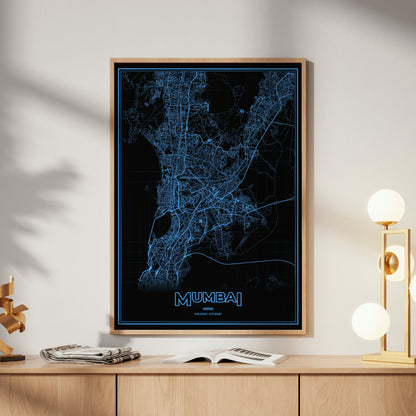 Mumbai Phosphor Map Poster - IBM Blue