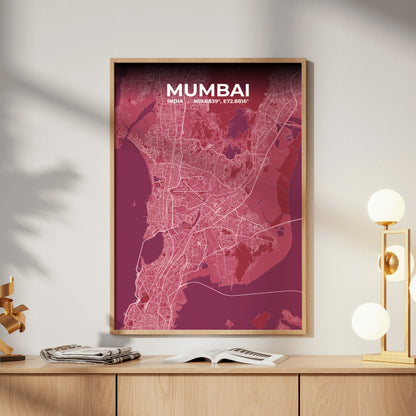 Mumbai Scarlet Map Poster