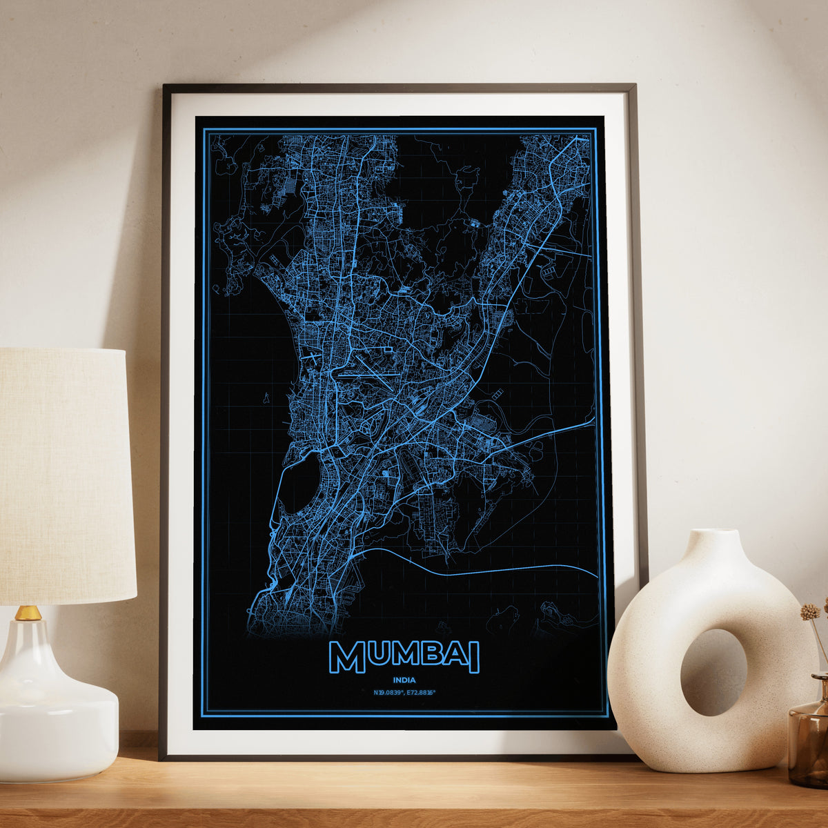 Mumbai Phosphor Map Poster - IBM Blue