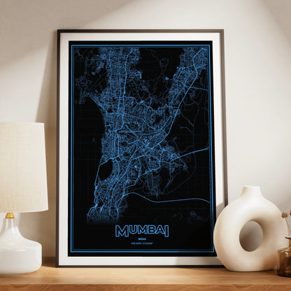 Mumbai Phosphor Map Poster - IBM Blue