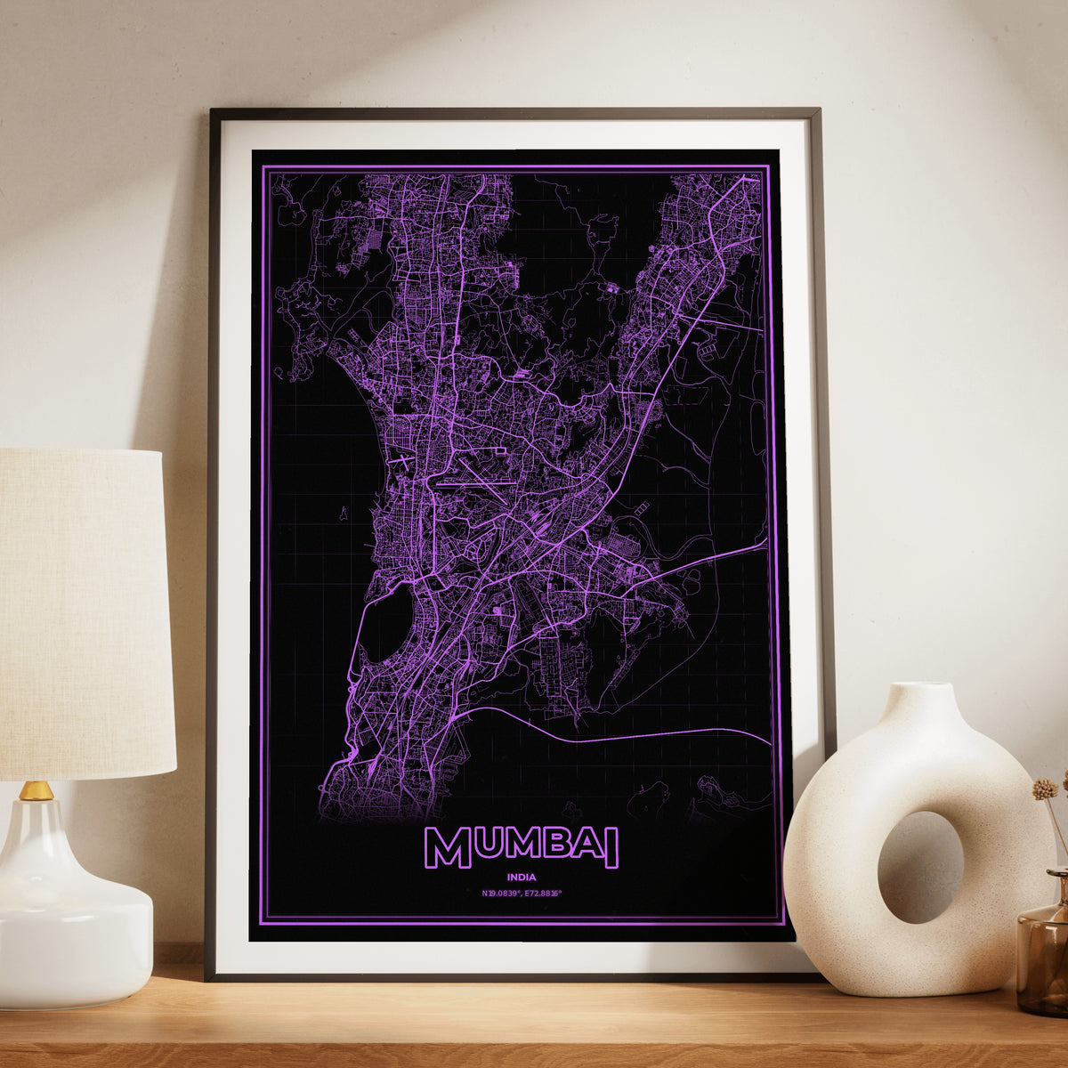 Mumbai Phosphor Map Poster - EGA Violet