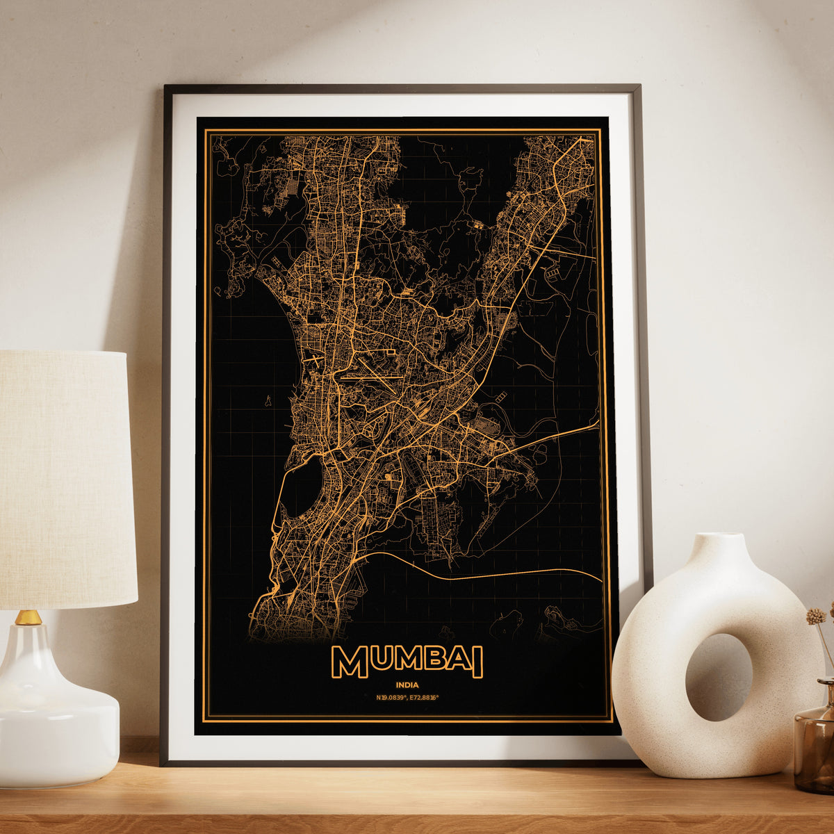 Mumbai Phosphor Map Poster - Amber CRT