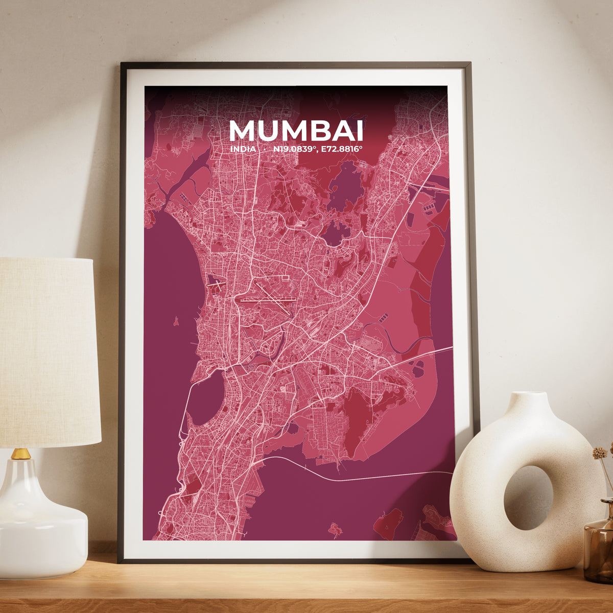 Mumbai Scarlet Map Poster