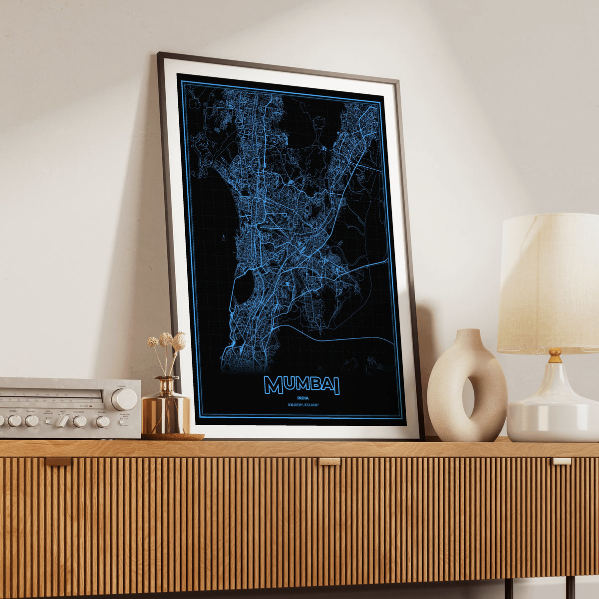 Mumbai Phosphor Map Poster - IBM Blue