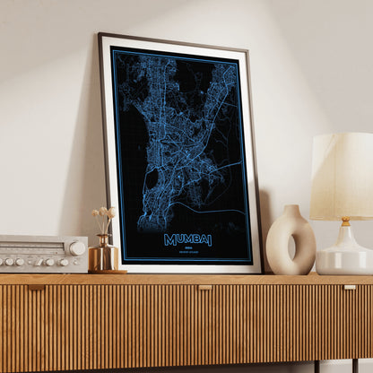 Mumbai Phosphor Map Poster - IBM Blue