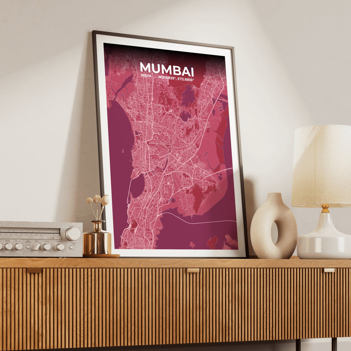 Mumbai Scarlet Map Poster
