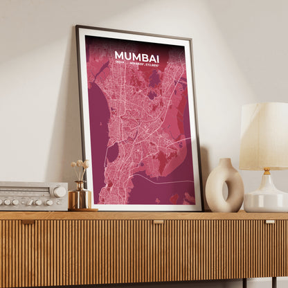 Mumbai Scarlet Map Poster