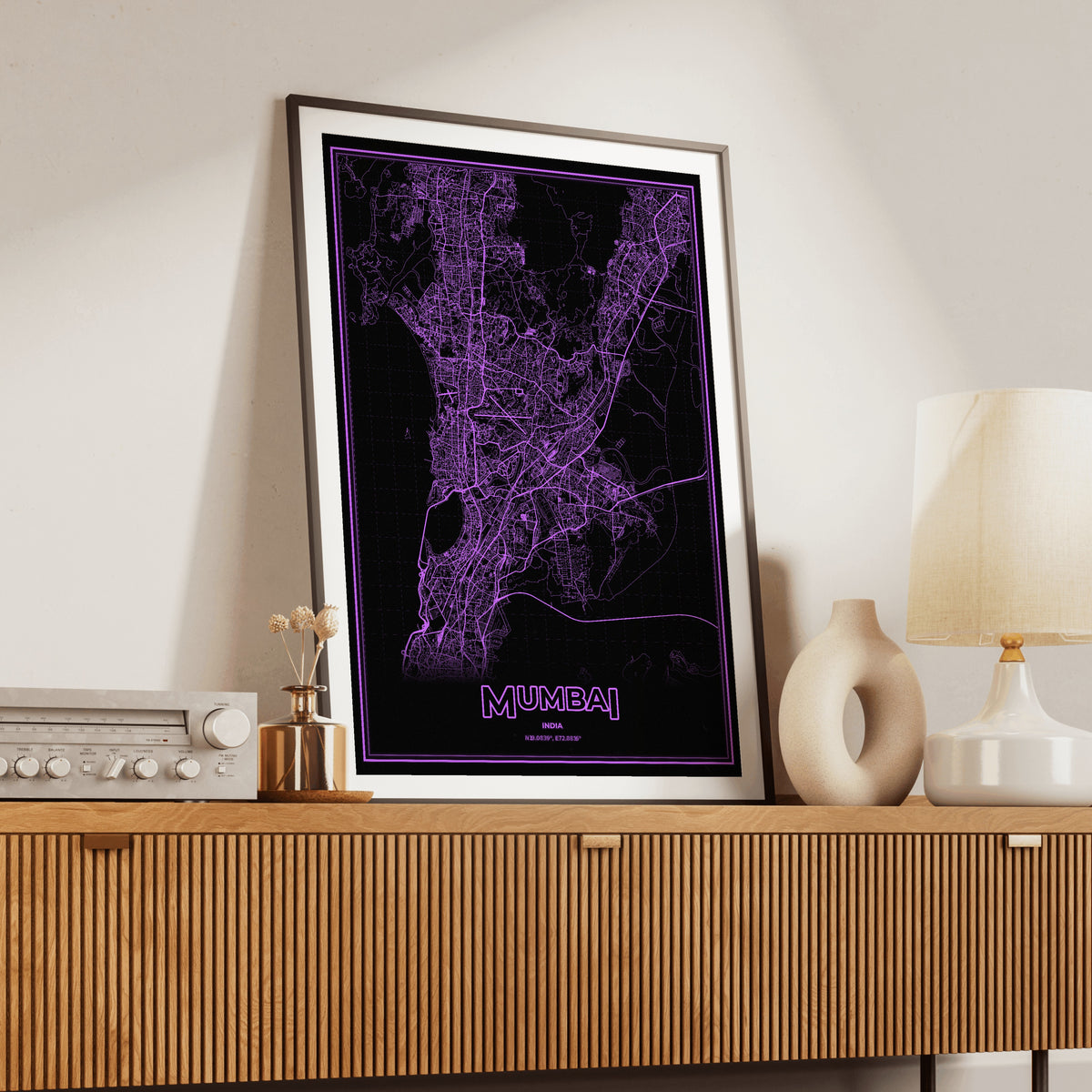 Mumbai Phosphor Map Poster - EGA Violet