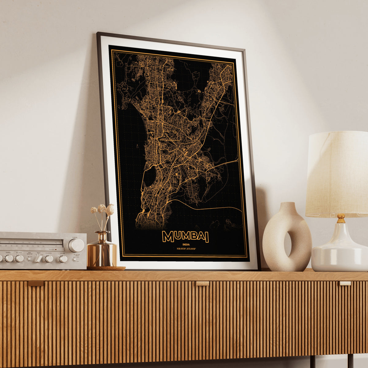 Mumbai Phosphor Map Poster - Amber CRT