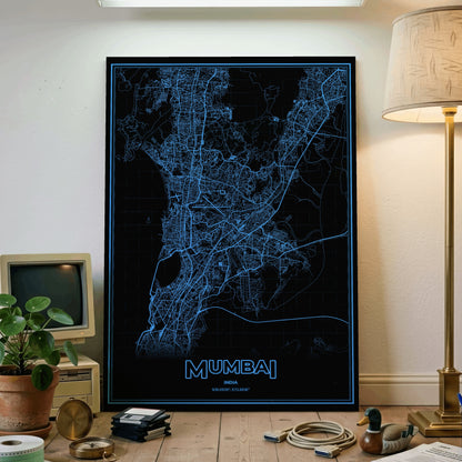 Mumbai Phosphor Map Poster - IBM Blue