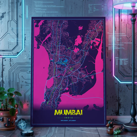 Mumbai Cyberpunk Map Poster