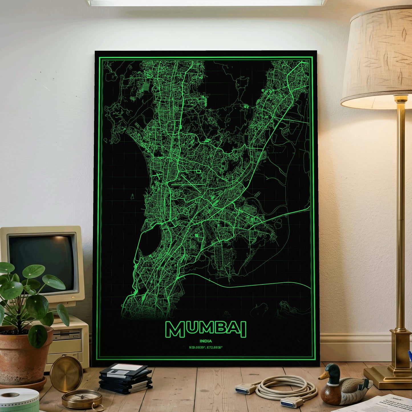 Mumbai Phosphor Map Poster - Phosphor Green