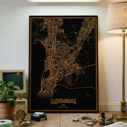 Mumbai Phosphor Map Poster - Amber CRT
