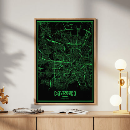 Munich Phosphor Map Poster - Phosphor Green