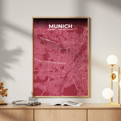 Munich Scarlet Map Poster