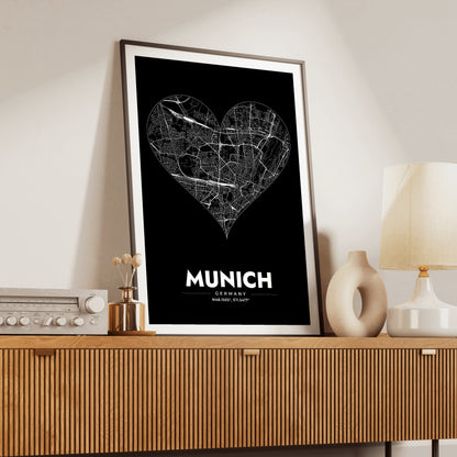 Munich Heart Map Poster