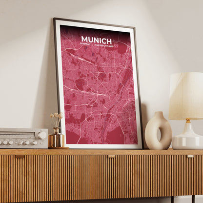 Munich Scarlet Map Poster