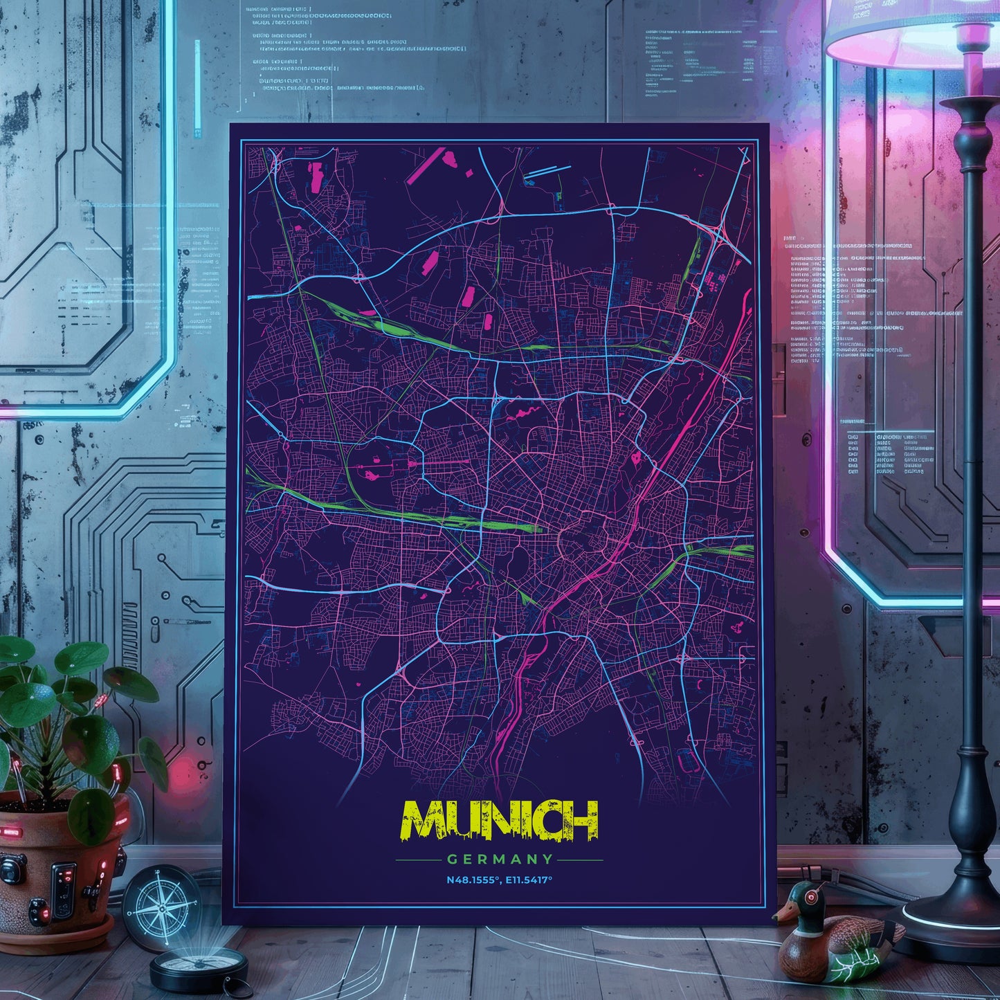 Munich Cyberpunk Map Poster