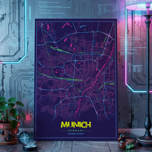 Munich Cyberpunk Map Poster