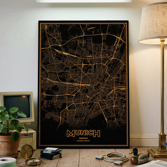 Munich Phosphor Map Poster - Amber CRT