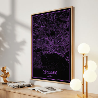 Nairobi Phosphor Map Poster - EGA Violet