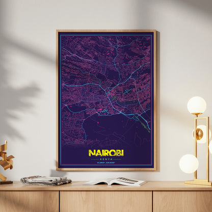 Nairobi Cyberpunk Map Poster