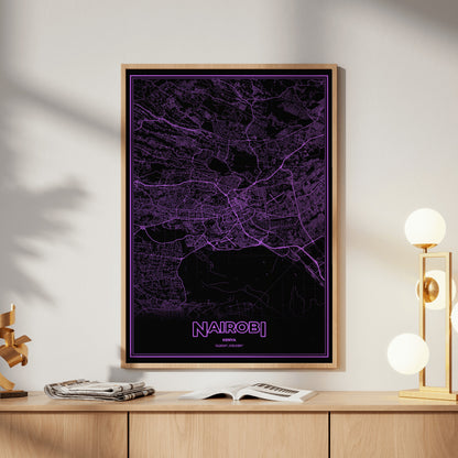 Nairobi Phosphor Map Poster - EGA Violet