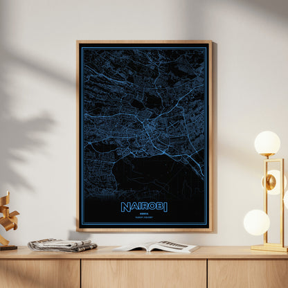 Nairobi Phosphor Map Poster - IBM Blue
