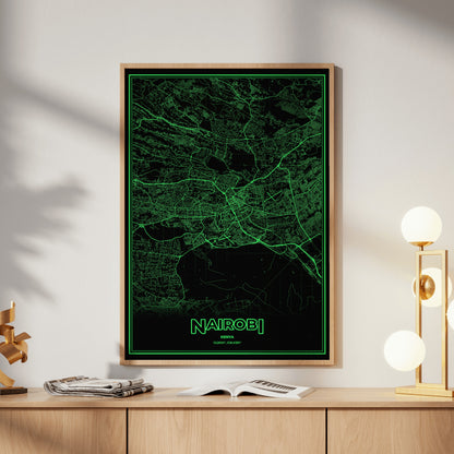Nairobi Phosphor Map Poster - Phosphor Green
