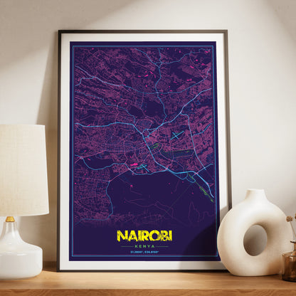 Nairobi Cyberpunk Map Poster