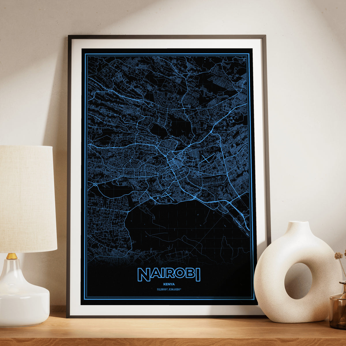 Nairobi Phosphor Map Poster - IBM Blue