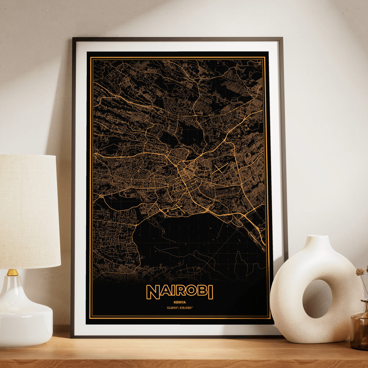 Nairobi Phosphor Map Poster - Amber CRT