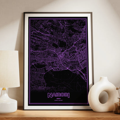 Nairobi Phosphor Map Poster - EGA Violet