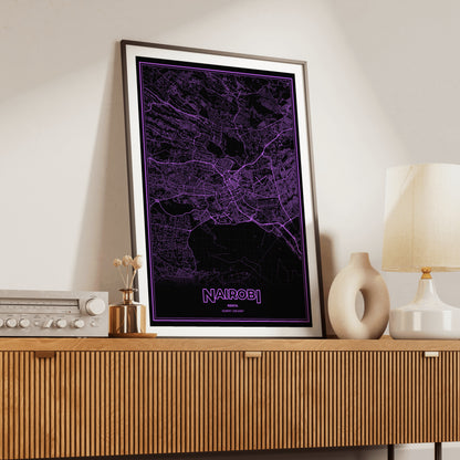 Nairobi Phosphor Map Poster - EGA Violet