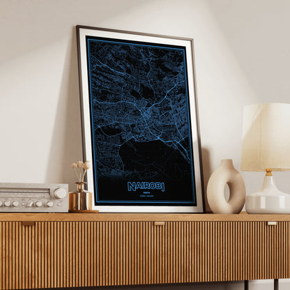 Nairobi Phosphor Map Poster - IBM Blue