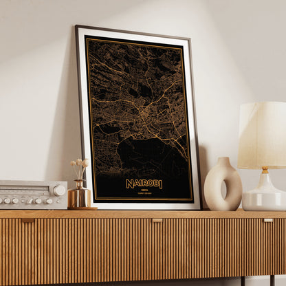 Nairobi Phosphor Map Poster - Amber CRT