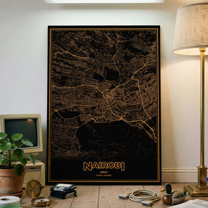 Nairobi Phosphor Map Poster - Amber CRT