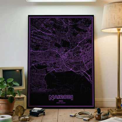Nairobi Phosphor Map Poster - EGA Violet