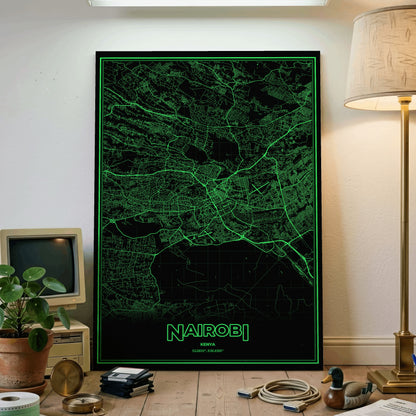 Nairobi Phosphor Map Poster - Phosphor Green