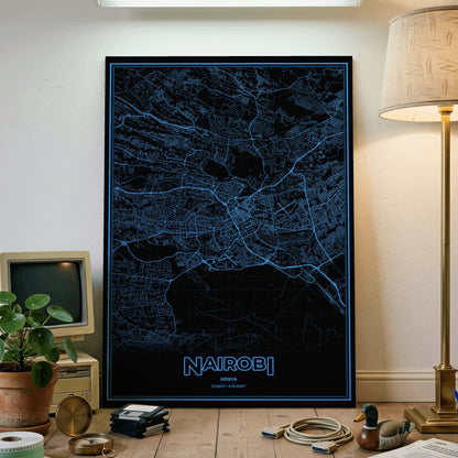Nairobi Phosphor Map Poster - IBM Blue