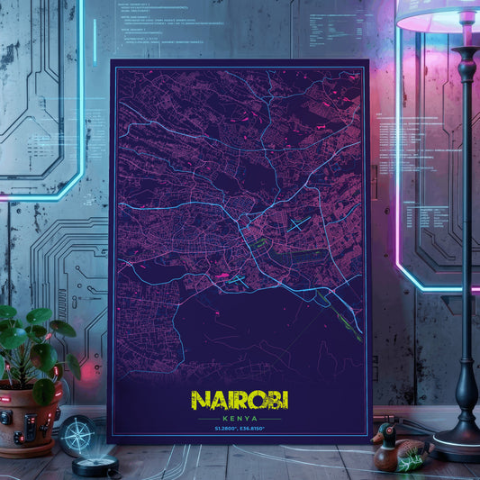 Nairobi Cyberpunk Map Poster