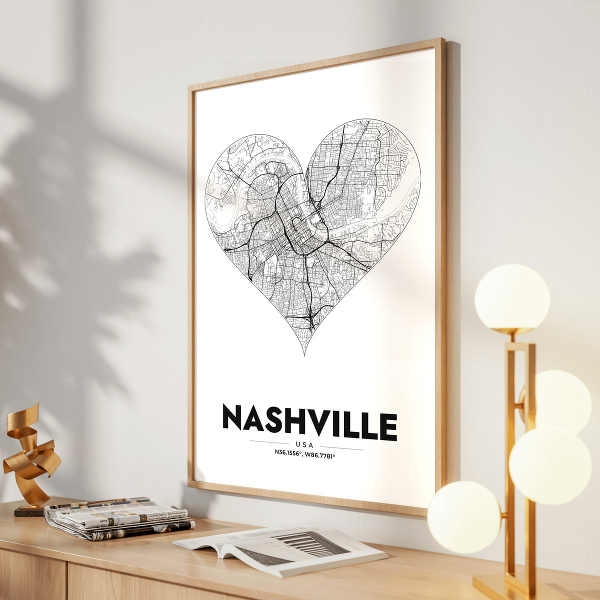 Nashville Heart Map Poster