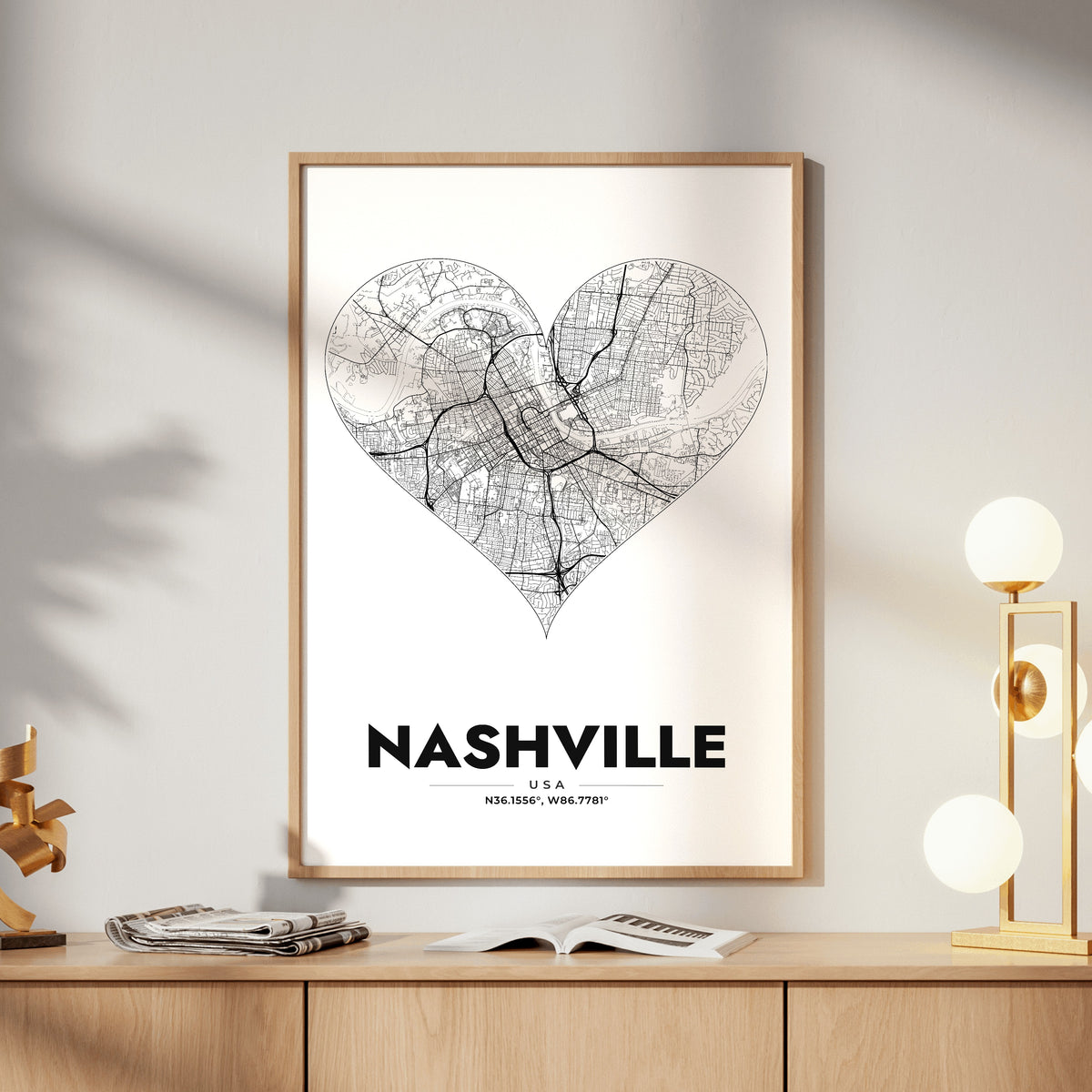 Nashville Heart Map Poster